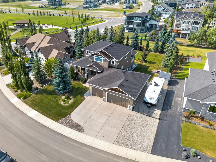 Aerial view of the property and grounds