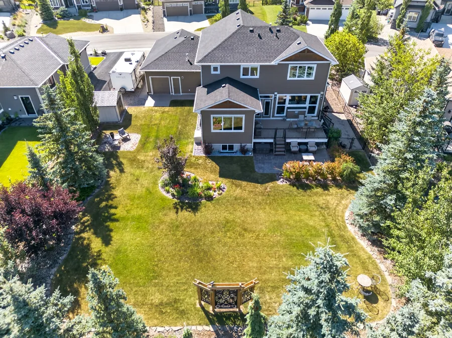 Aerial view of the backyard and pergola