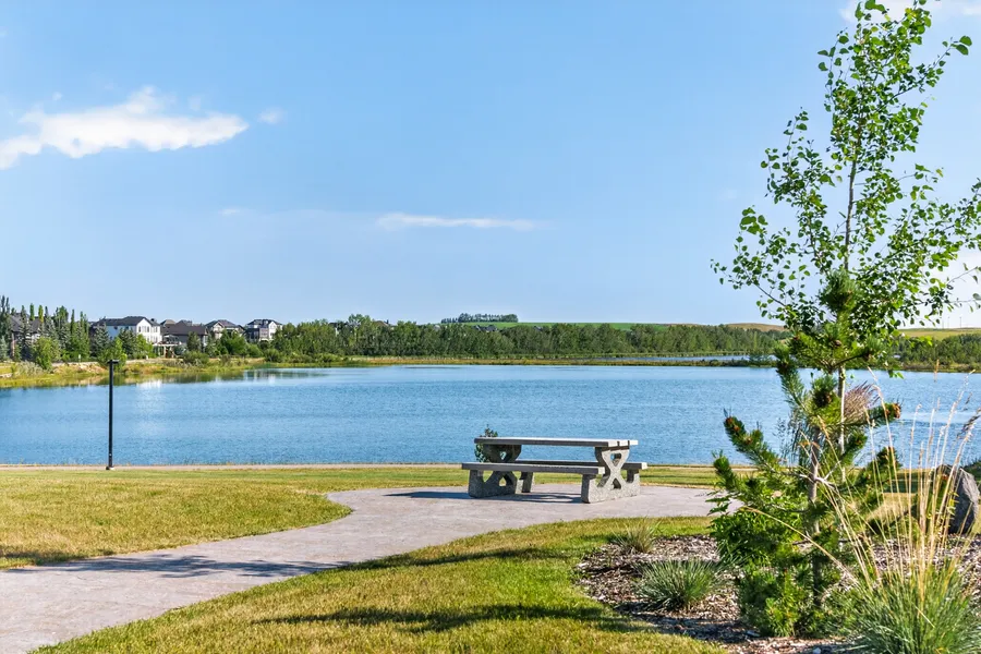 Community lakefront park bench